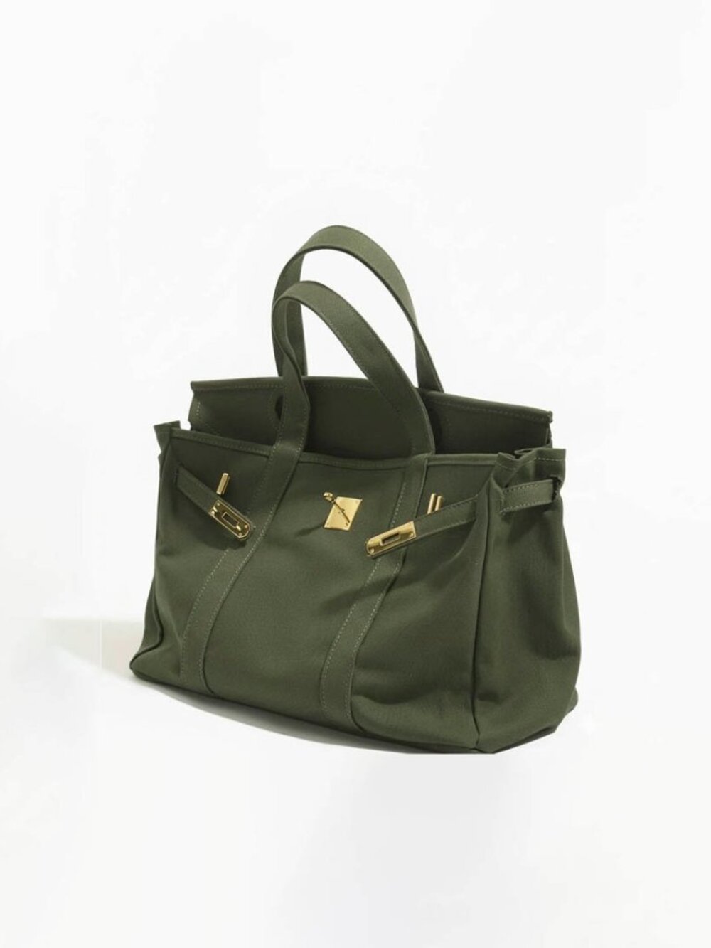 The Boatkin Canvas Tote Bag – Spacious Bag Solid Military Green & Gold Hardware